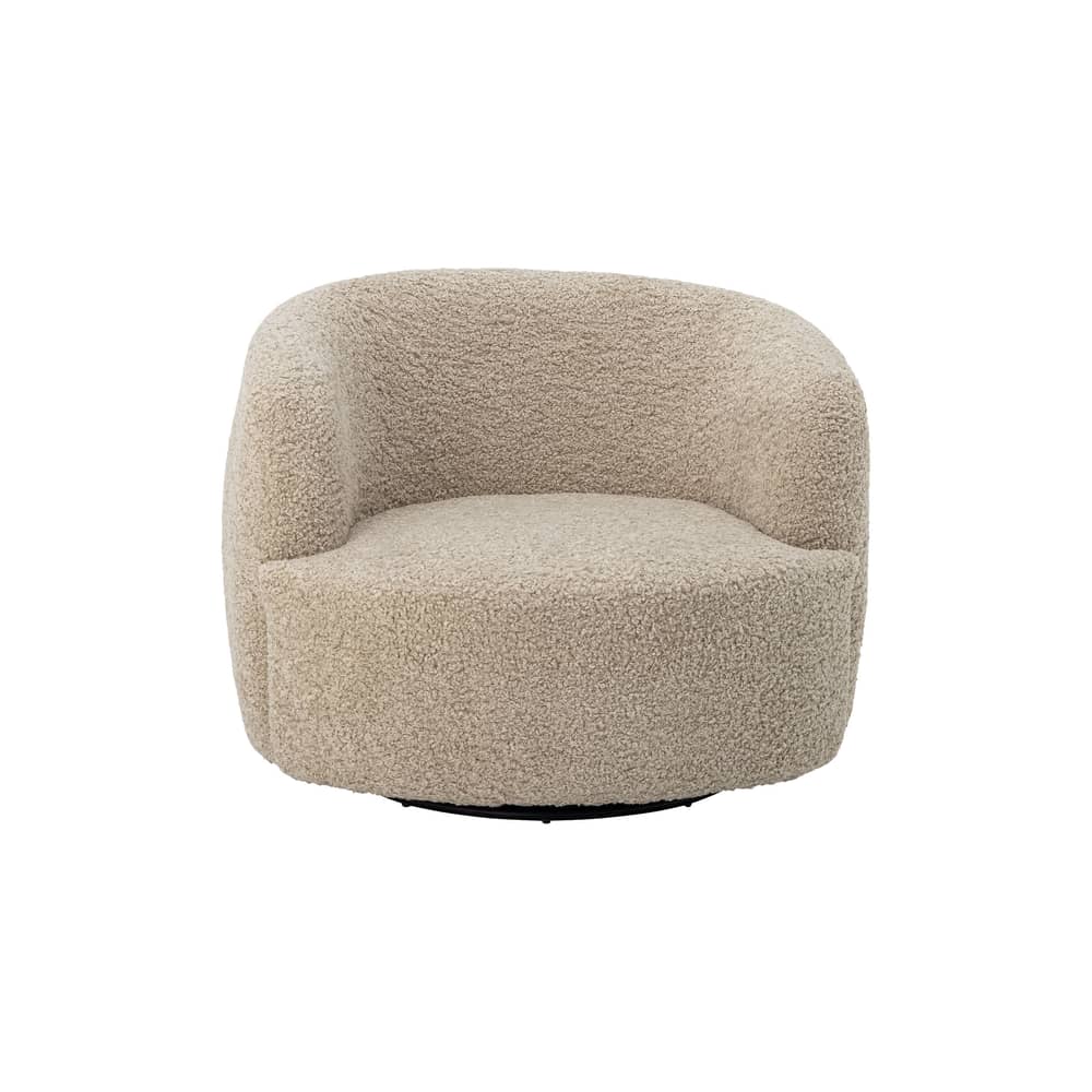 Fauteuil pivotant Bocca tissu beige / Tissu bouclé - Bloomingville - Crème (tissu bouclé) - Fer, Mousse, Pin, Tissu bouclé