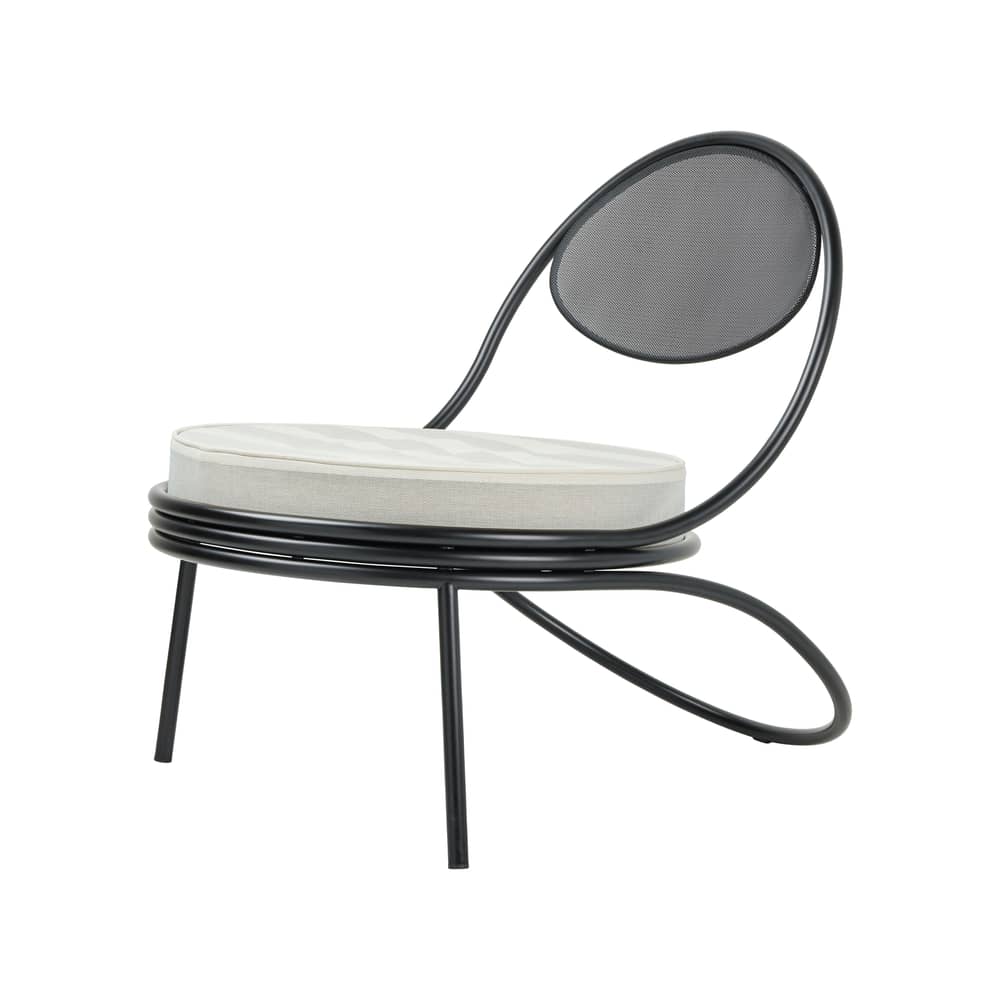 Fauteuil rembourré Copacabana métal noir / Mathieu Matégot, 1955 - Gubi - Noir / Tissu gris (Leslie Stripe 20) - Acier, Mousse, Tissu outdoor