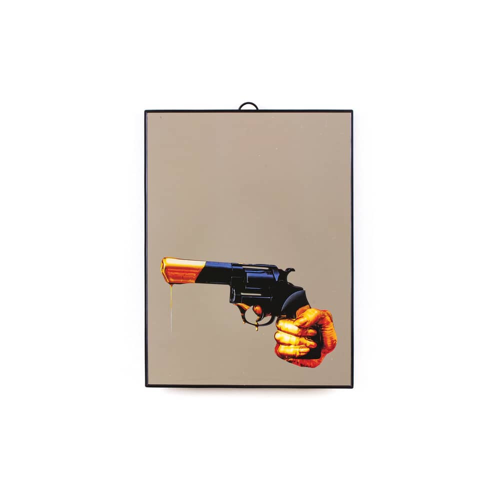 Toiletpaper Mirror plastic material multicoloured / Revolver - Medium H 30 cm - Seletti - revolver / Black - Plastic material, Silkscreen printing glass