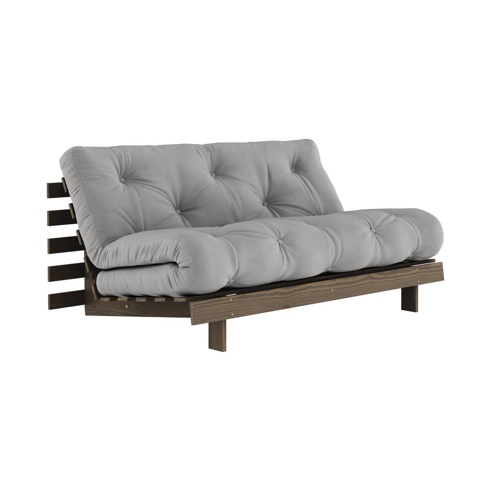 Canapé convertible Roots / L 160 cm - 3 positions / Structure marron - KARUP DESIGN - Gris 746 / Bois marron - Fibres recyclées mélangées, Mousse, Pin massif certifié FSC laqué, Tissu