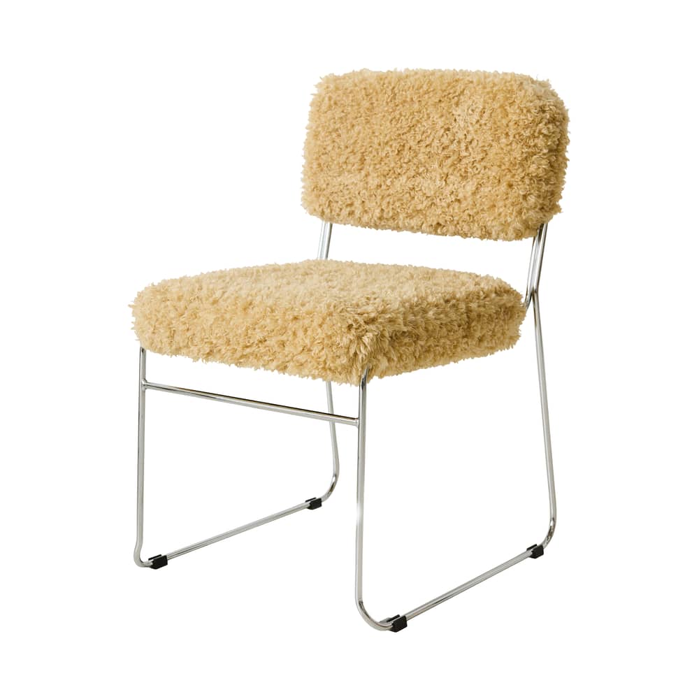 Chaise rembourrée Endless - HK LIVING - Beige doré (tissu bouclette) - Acier chromé, Mousse, Tissu polyester