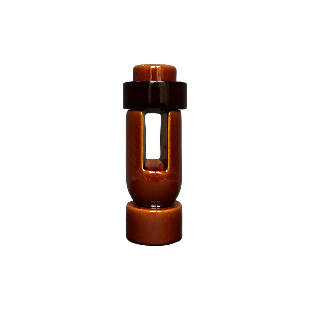 Kerzenleuchter Ador Tall keramik braun / H 18 cm - RED Edition - Karamel / Holz dunkel - emaillierte Keramik, Lackiertes Holz