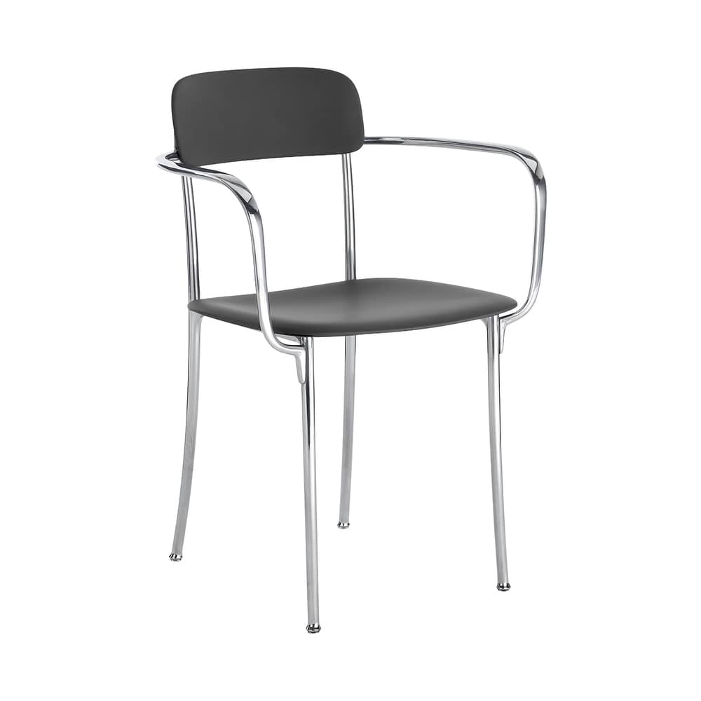 Armlehnstuhl Savoia INDOOR plastikmaterial grau - Kartell - Anthrazit (Thermoplast) / Verchromt - poliertes Aluminium, Technoplymer