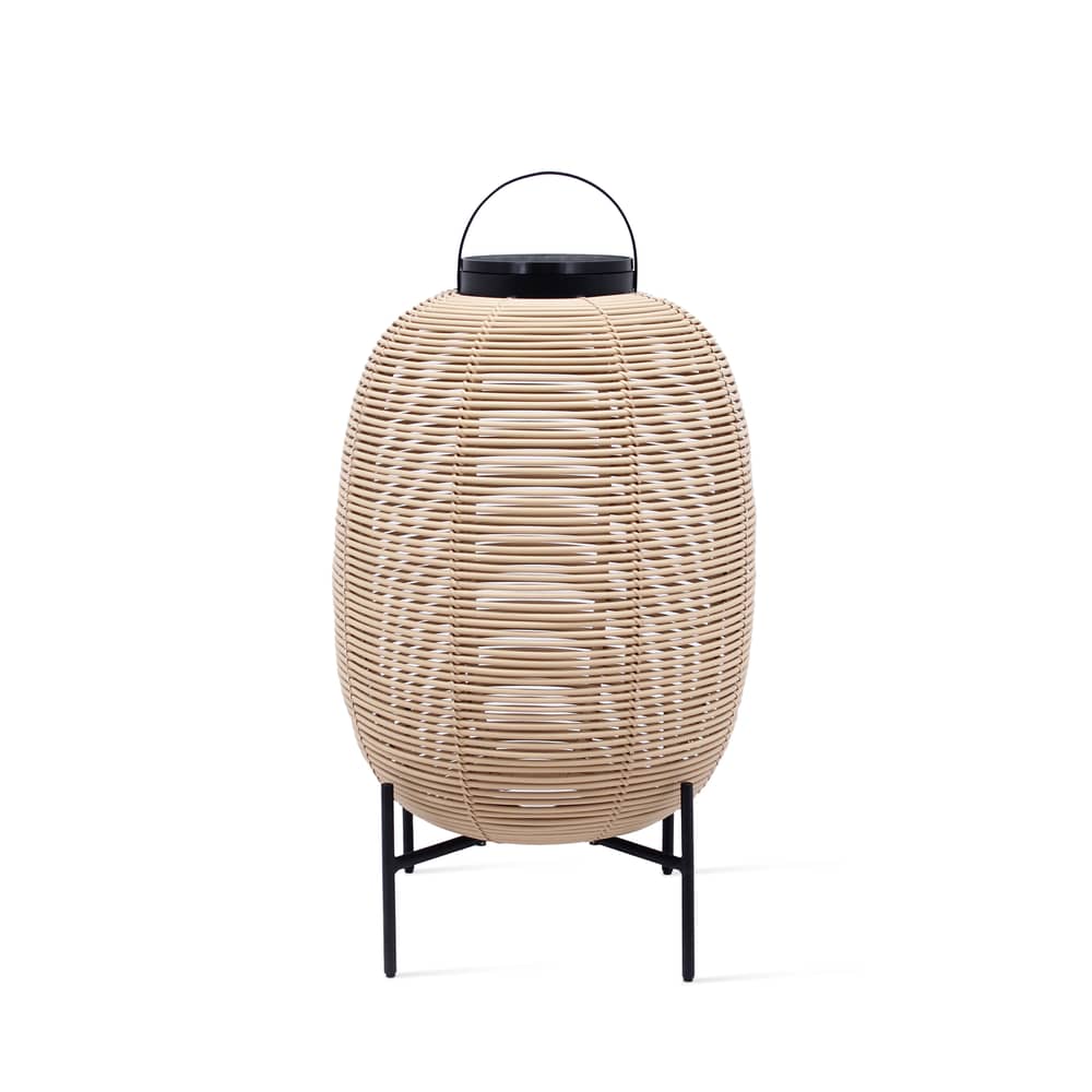 Lampe solaire d\'extérieur Tika Large plastique beige / Lanterne LED - Base acier / H 69 cm / Seconde vie - Vincent Sheppard - H 69 cm / Camel & noir - Acier thermolaqué, Osier polyéthylène