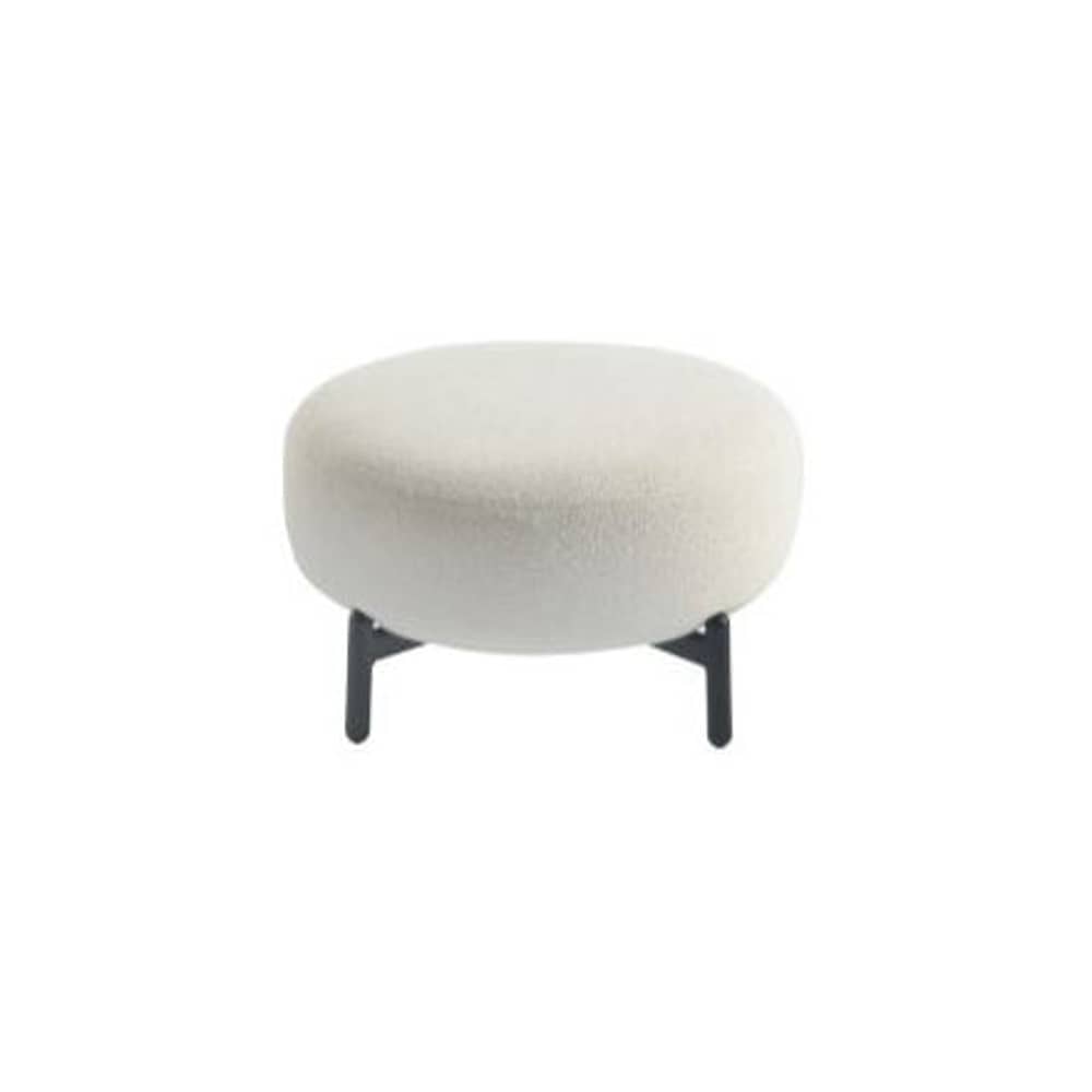 Pouf Lunam tissu blanc / Ø 63 cm - Tissu bouclé - Kartell - Blanc (tissu bouclé Orsetto) / Pieds noirs - Acier peint, Polyuréthane expansé, Tissu bouclé