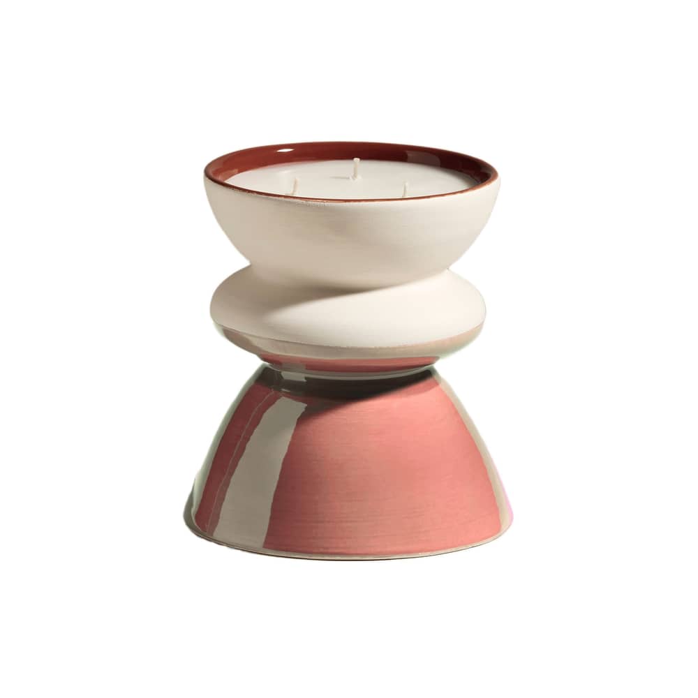 Bougie parfumée Tam tam / Ø 15 x H 18 cm - Maison Sarah Lavoine - Rose / Senteur Cumin boisé - Cire soja naturelle, Faïence émaillée
