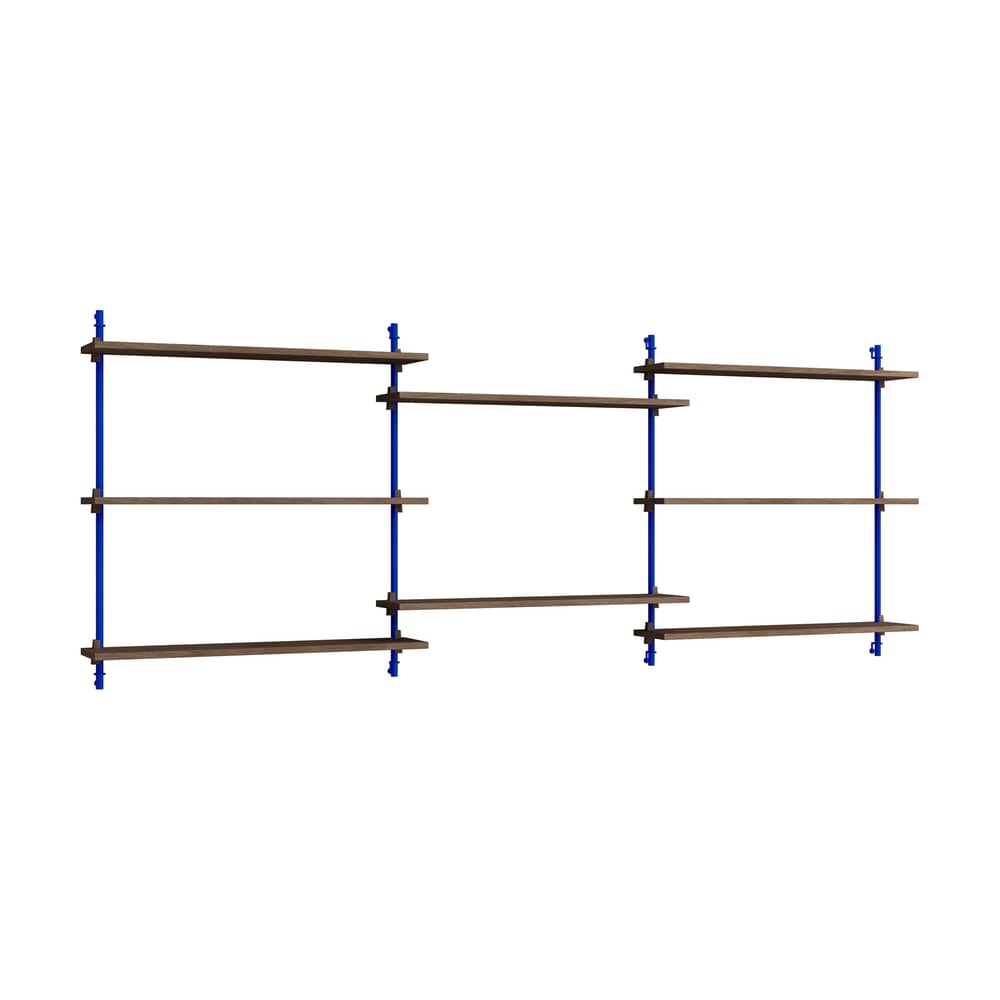 Étagère Wall Shelving – ws.85.3 bois marron / L 239 x H 85 x Prof. 17,5 cm - MOEBE - Chêne fumé / Bleu - Acier, MDF placage chêne