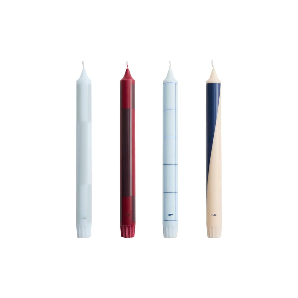 Langkerze Pattern wachs bunt / Set von 4 - Hay - Blau und Bordeaux - Öl, Stearin