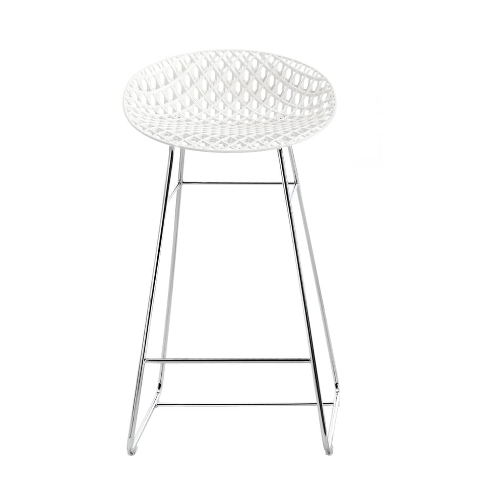 Tabouret de bar Smatrik plastique blanc / Indoor - H 65 cm - Kartell - Blanc / Pied chromé - Acier chromé, Polycarbonate