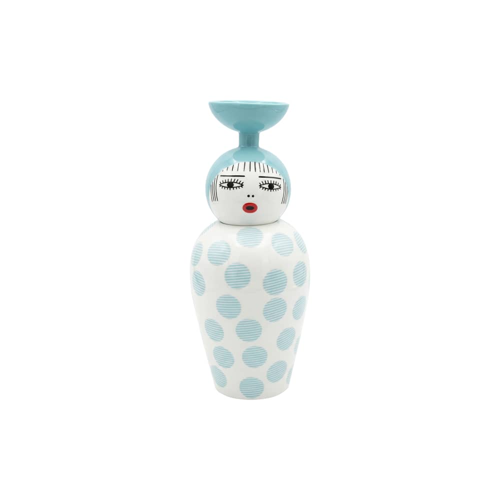 Vase Canopie - Kiki keramik blau / Mit Deckel - Ø 17 x H 41,6 cm - Seletti - Kiki / Blau - Porzellan