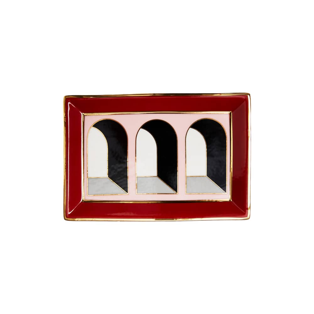Coupelle Arcade céramique rouge / Vide-poche - 18 x 12 cm - Jonathan Adler - Arcade / Rouge & rose - Porcelaine