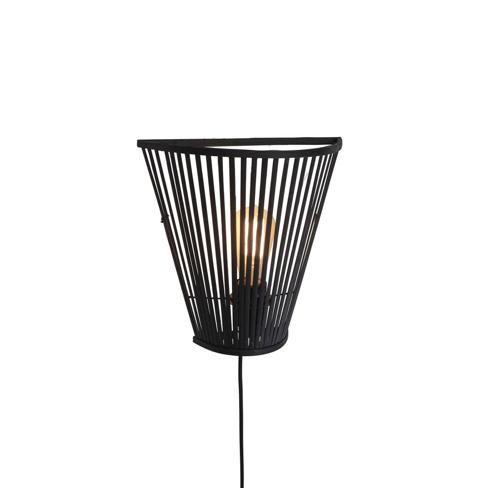 Applique con presa Merapi legno nero bambù nero / L 30 x H 30 cm - GOOD&MOJO - Nero - Bambù, Ferro