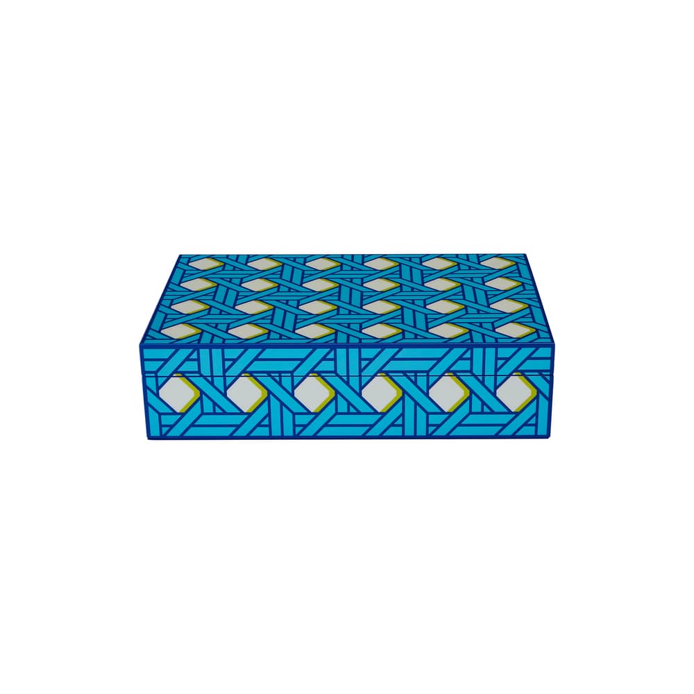 Boîte Basketweave Large bois bleu / 30 x 20 cm x H 8 cm - Jonathan Adler - Large / Bleu - MDF laqué, Velours
