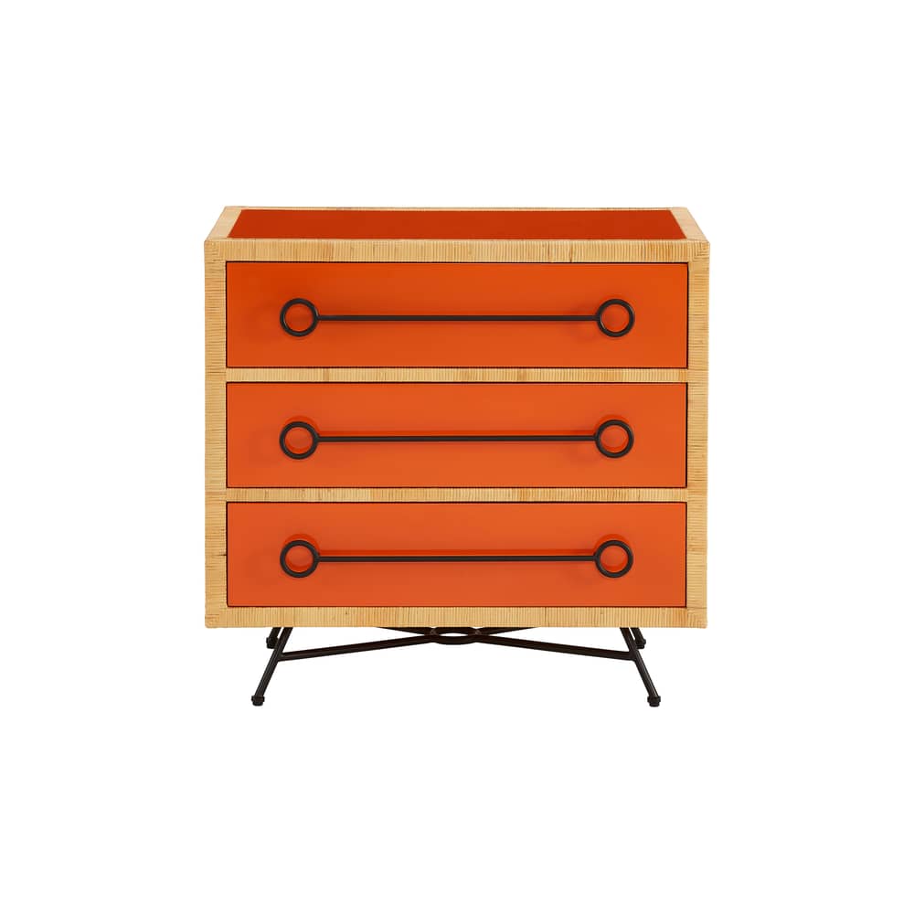Commode Wellington bois orange / L 91 x H 86 cm - Jonathan Adler - Orange laqué - Acier, Bois laqué, Moelle de rotin