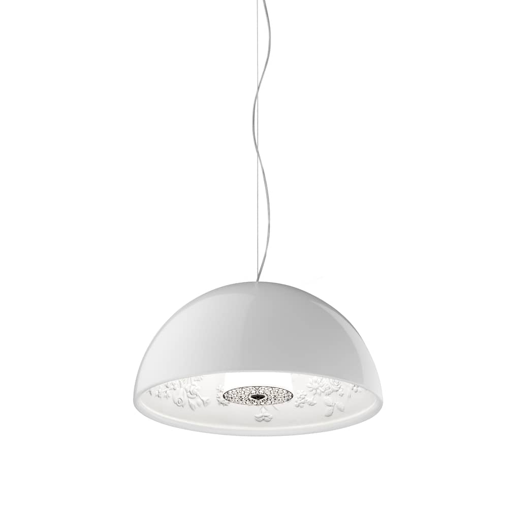 Pendelleuchte Skygarden Small metall stein weiß / 40 cm - Gips & Aluminium - Flos - Weiß glänzend - Aluminium, Gips, Mundgeblasenes Opalglas