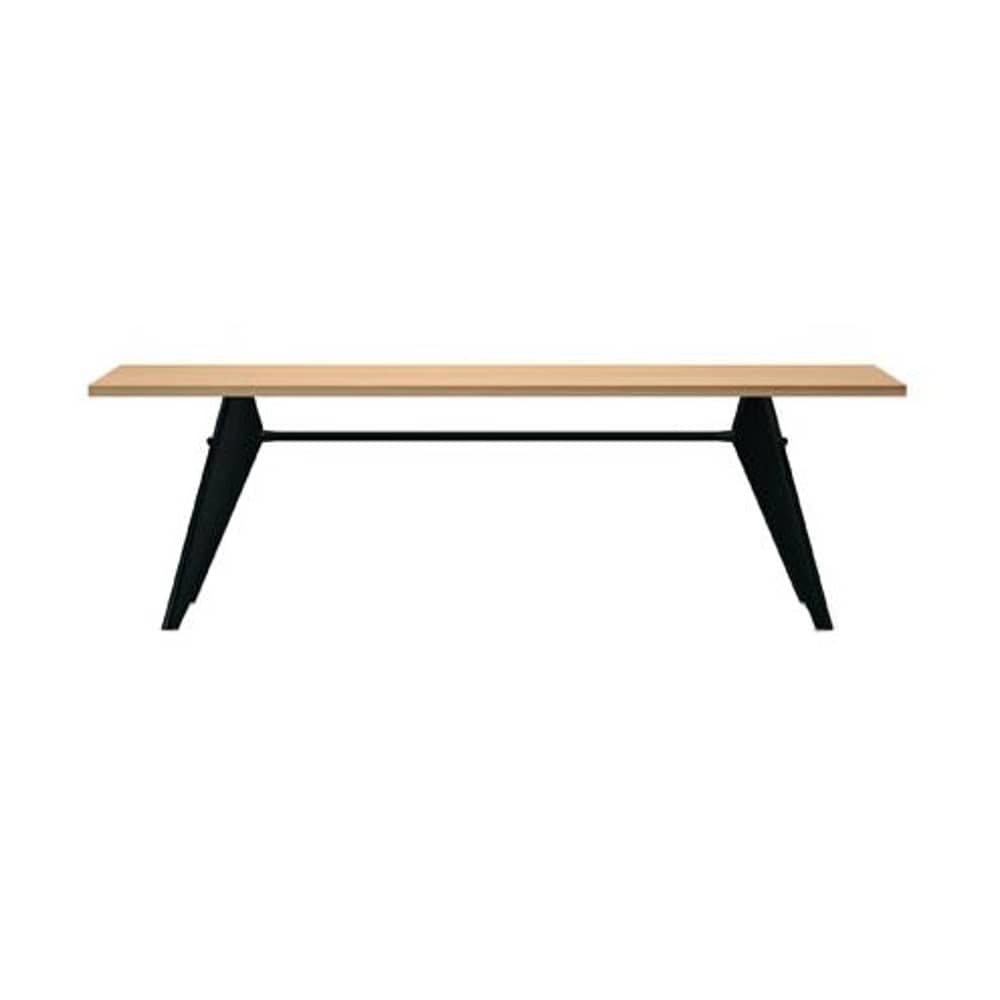 EM Table Rectangular table natural wood / 240 x 90 cm - By Jean Prouvé, 1950 - Vitra - Natural oak / Black base - Epoxy lacquered steel, Oiled solid oak