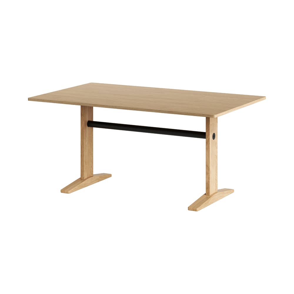 Table rectangulaire Post bois naturel / 160 x 95 cm - 6 places - TIPTOE - 160 x 95 cm - Acier thermolaqué, Bois massif plaqué chêne, Chêne massif