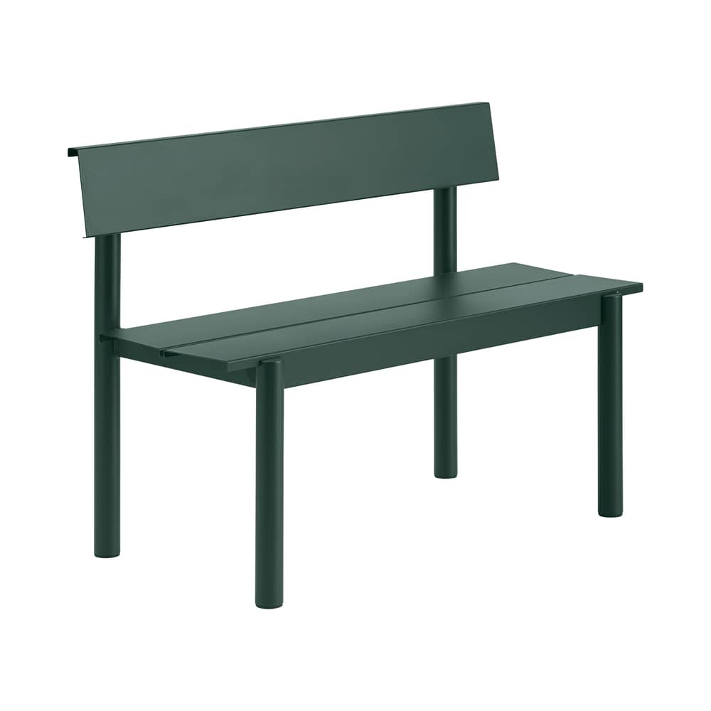 Banc avec dossier Linear métal vert / L 110 cm - Muuto - Vert foncé - Acier galvanisé thermolaqué