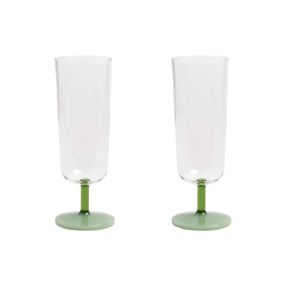 Flûte da champagne Mingle vetro verde / Set di 2 - & klevering - Verde - Vetro