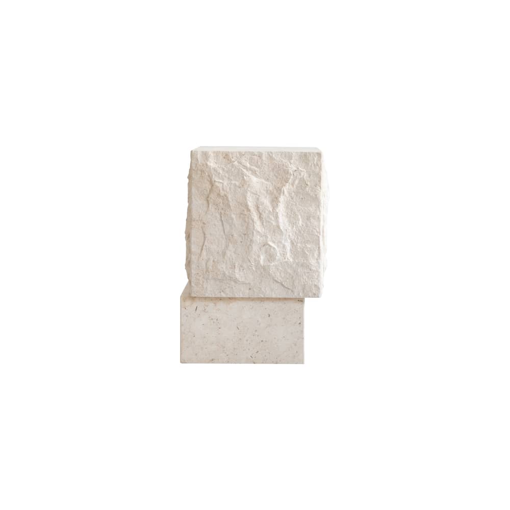 Table d\'appoint Temple Tall pierre blanc / 33 x 32 x H 50 cm - Calcaire - 101 COPENHAGEN - Tall / Sable - Calcaire