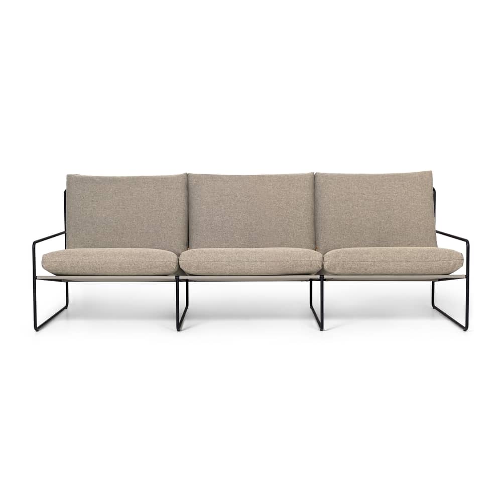 Canapé de jardin 3 places Desert tissu beige pieds noirs / L 233 cm - Ferm Living - Sable foncé (tissu Dolce) / Noir - Acier, Mousse polyuréthane, Ouate de polyester, Tissu