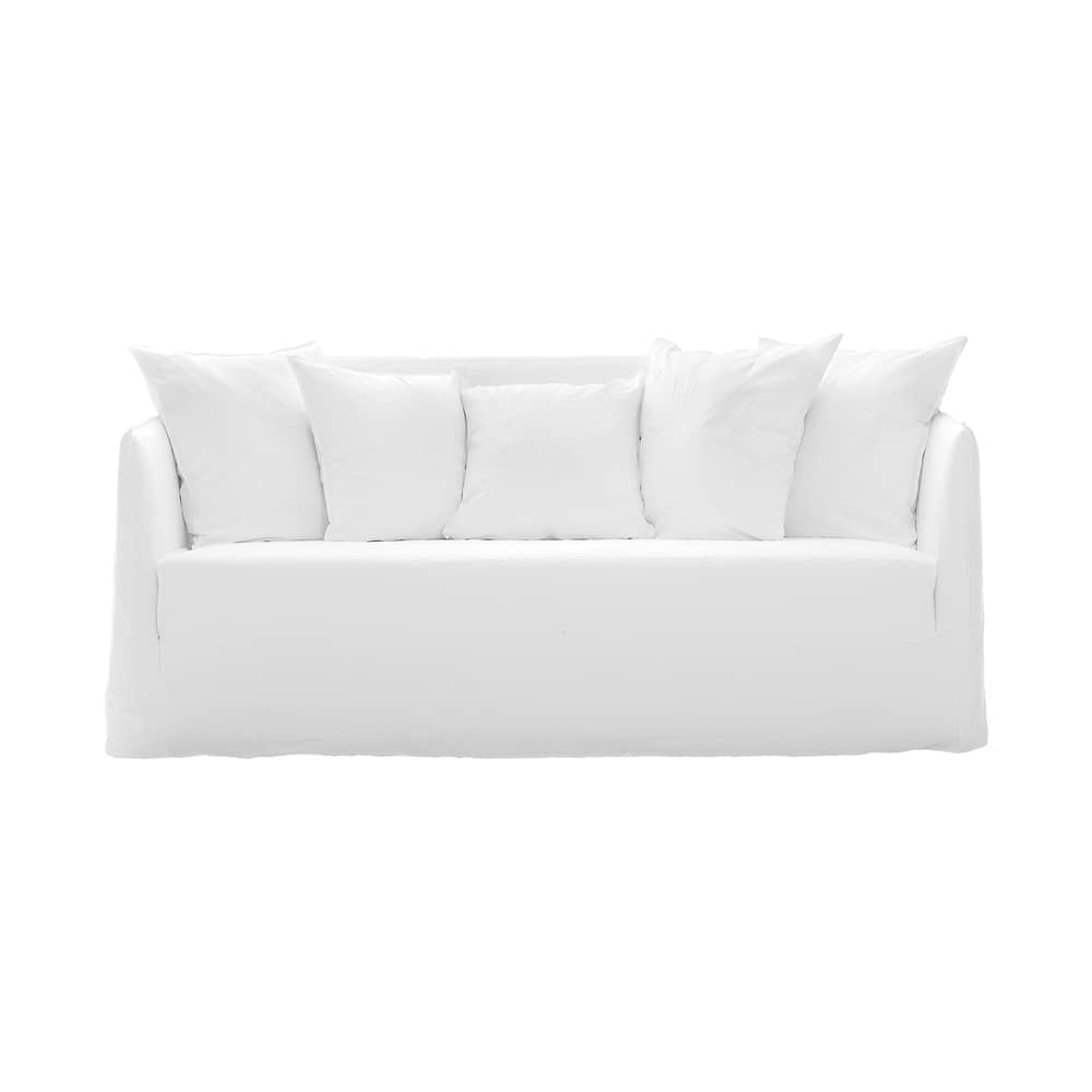 Canapé droit Ghost 10 tissu blanc / L 180 cm - Gervasoni - Blanc (tissu lin) -  Plumes, Bois, Mousse polyuréthane, Tissu