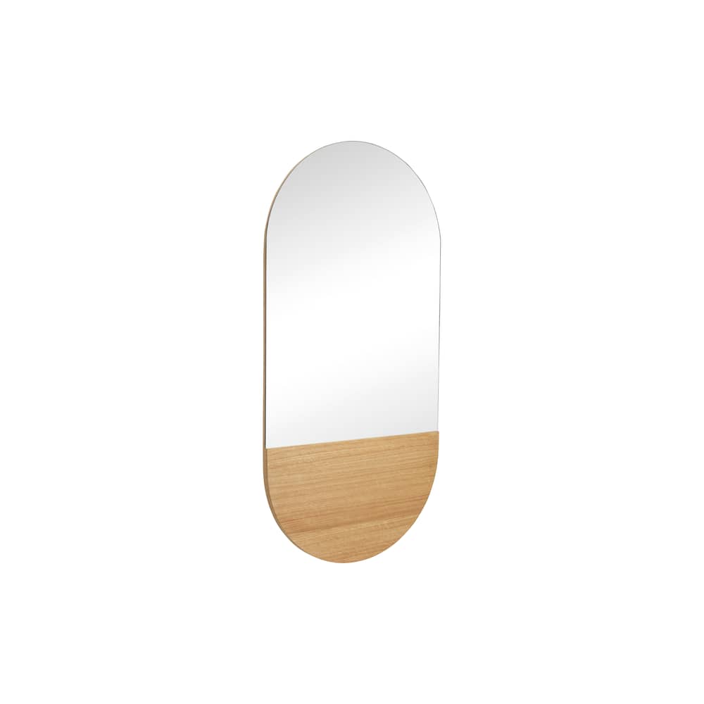 Specchio murale Crescent Oval legno naturale / L 50 x H 100 cm - HÜBSCH - Rovere - Impiallacciatura di rovere certificata, Vetro