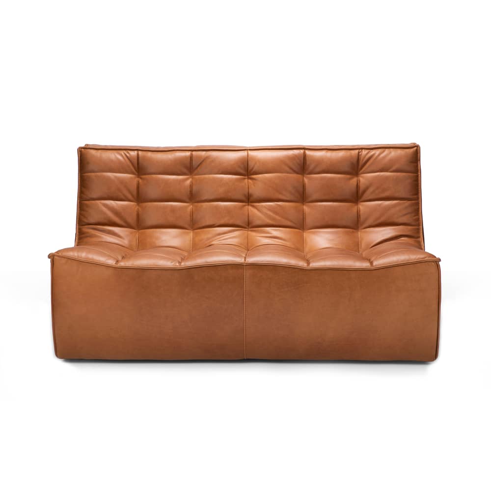 Canapé droit N701 cuir marron / 2 places - L 140 cm - Ethnicraft - Cognac - Bois, Cuir aniline, Mousse