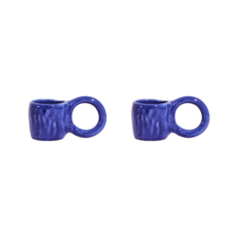 Donut Small Espresso cup ceramic blue / Ø 6 x H 5.5 cm - Set of 2 - Petite Friture - Blue - Enamelled earthenware