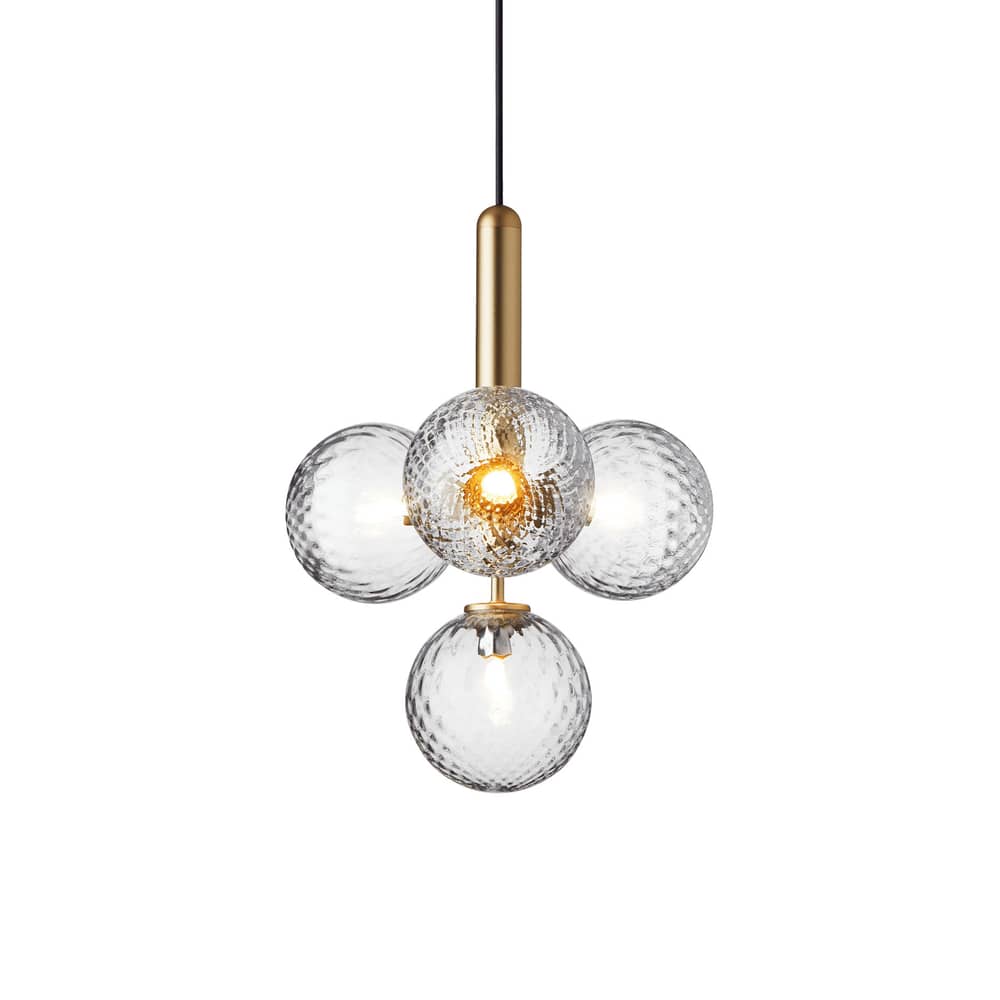 Suspension Miira 4 verre / Ø 38 cm - NUURA - Transparent (facetté) / Doré - Aluminium, Verre soufflé bouche