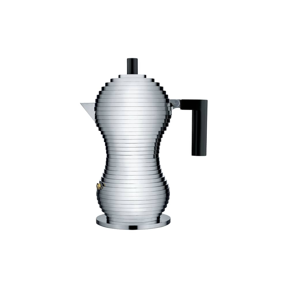 Cafetière italienne Pulcina noir métal / 3 tasses - Alessi - Chromé / Noir - Fonte d\'aluminium, Plastique