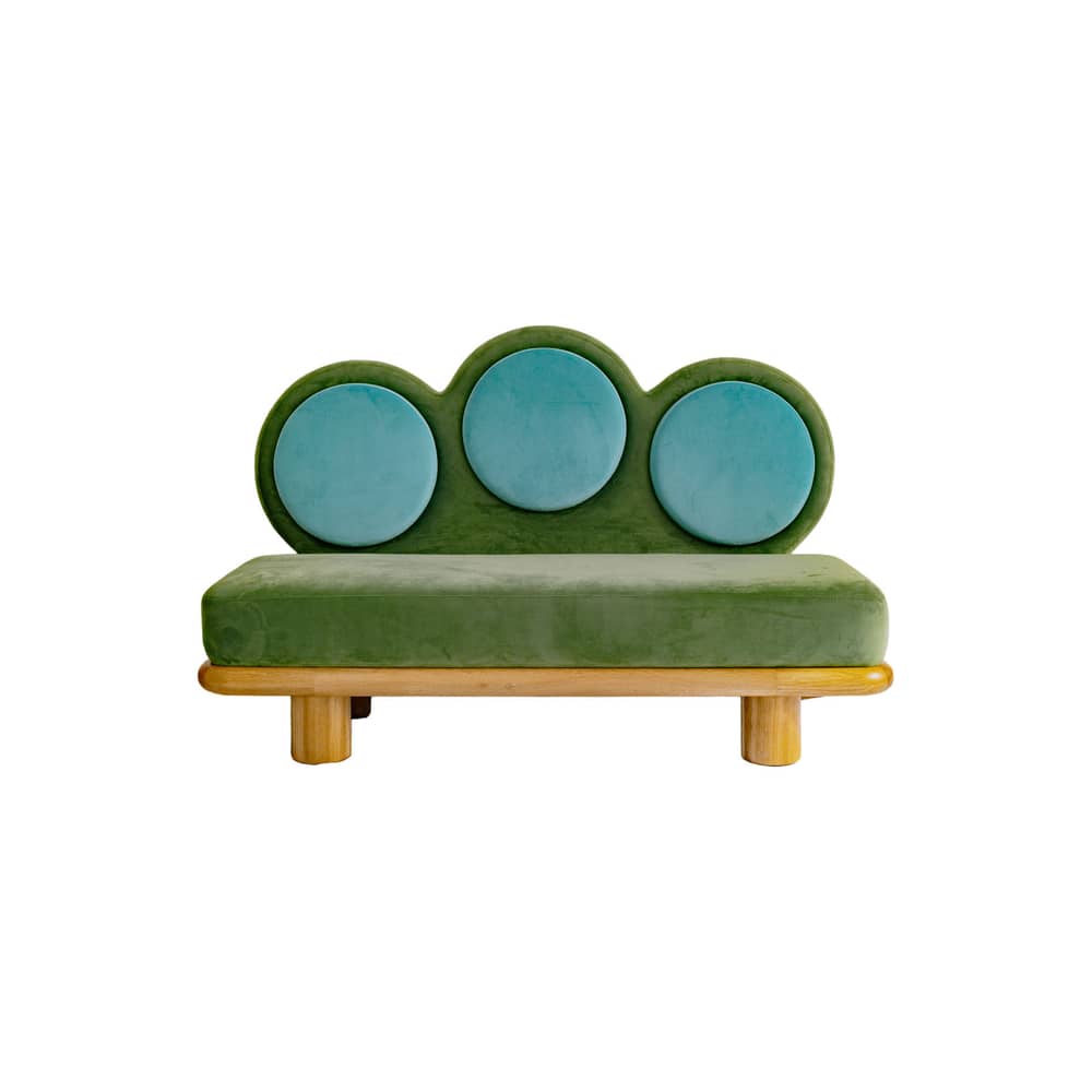 Canapé droit  tissu vert / 3 places - L 170 cm - COLORTHERAPIS - Bleu, vert / Chêne - Chêne massif, MDF, Mousse, Velours