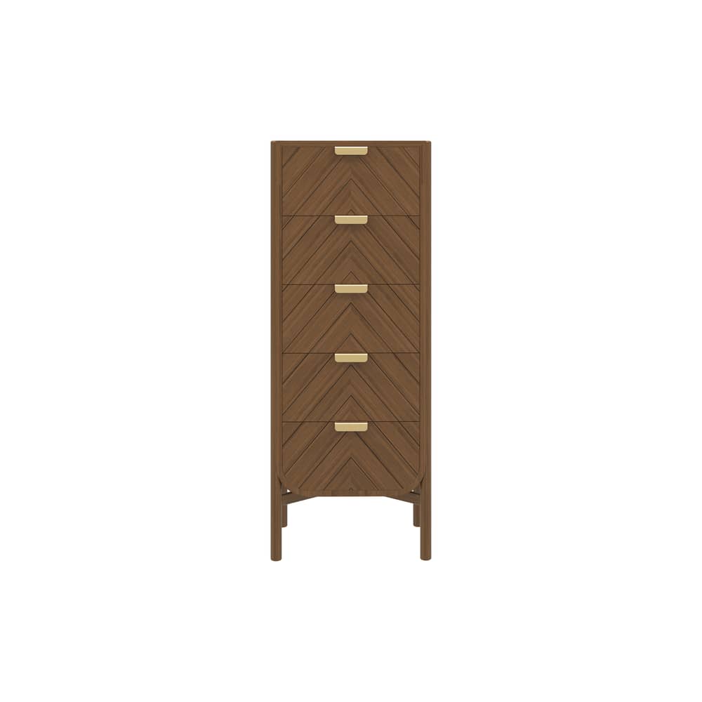 Kommode Marius holz natur / L 50 x H 130 cm - Hartô - getönte Eiche - Getöntes Eichenholz, MDF Furnier getönte Eiche, Messing