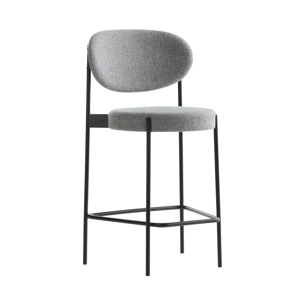 Chaise de bar rembourrée Series 430 tissu gris / H 65 cm - Verner Panton, 1967 - Verpan - Tissu / Gris clair - Acier inoxydable, Mousse, Tissu