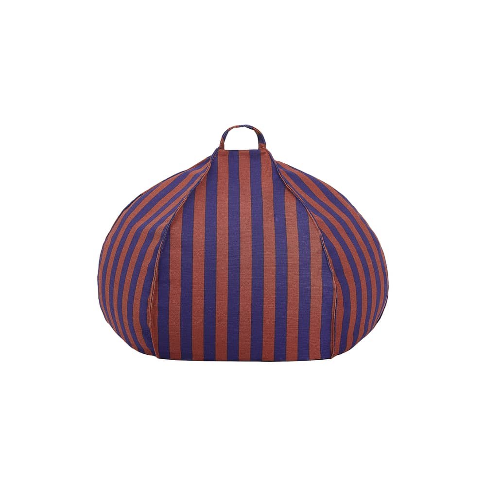Pouf bambini Vibes tessuto blu / Ø 70 cm - NOBODINOZ - Rosso bruno e Blu inchiostro / A righe - Cotone biologico, Polistirolo espanso
