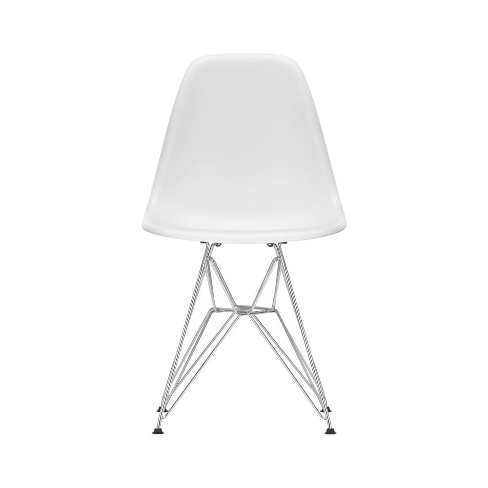 Stuhl RE DSR - Eames Plastic Side Chair plastikmaterial weiß / (1950) - Verchromte Füße / Recycelt - Vitra - Baumwollweiß / Verchromte Füße - Recycelter Kunststoff (Post-Consumer), verchromter Stahl