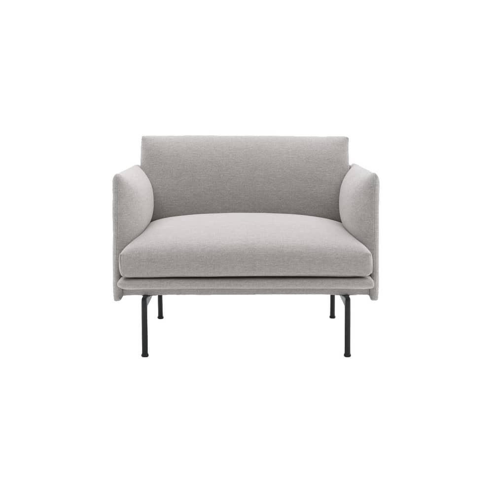 Fauteuil rembourré Outline tissu gris - Muuto - Gris (tissu Clay 12) / Pieds noirs -  Plumes, Aluminium laqué, Mousse haute densité, Tissu Clay