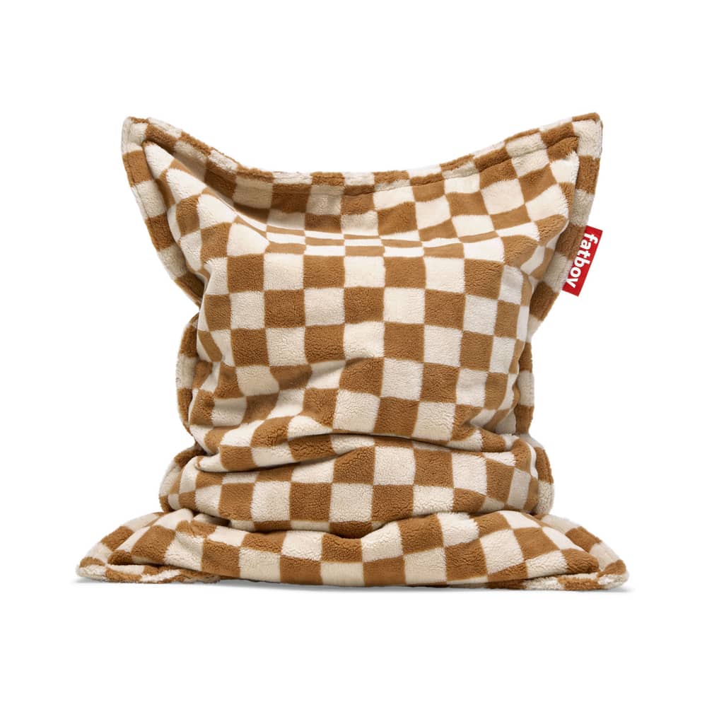 Pouf Original Slim Teddy Chess beige / Tissu duveteux - 155 x 120 cm - Fatboy - Amande / Crème -  Micro-billes EPS, Tissu peluche