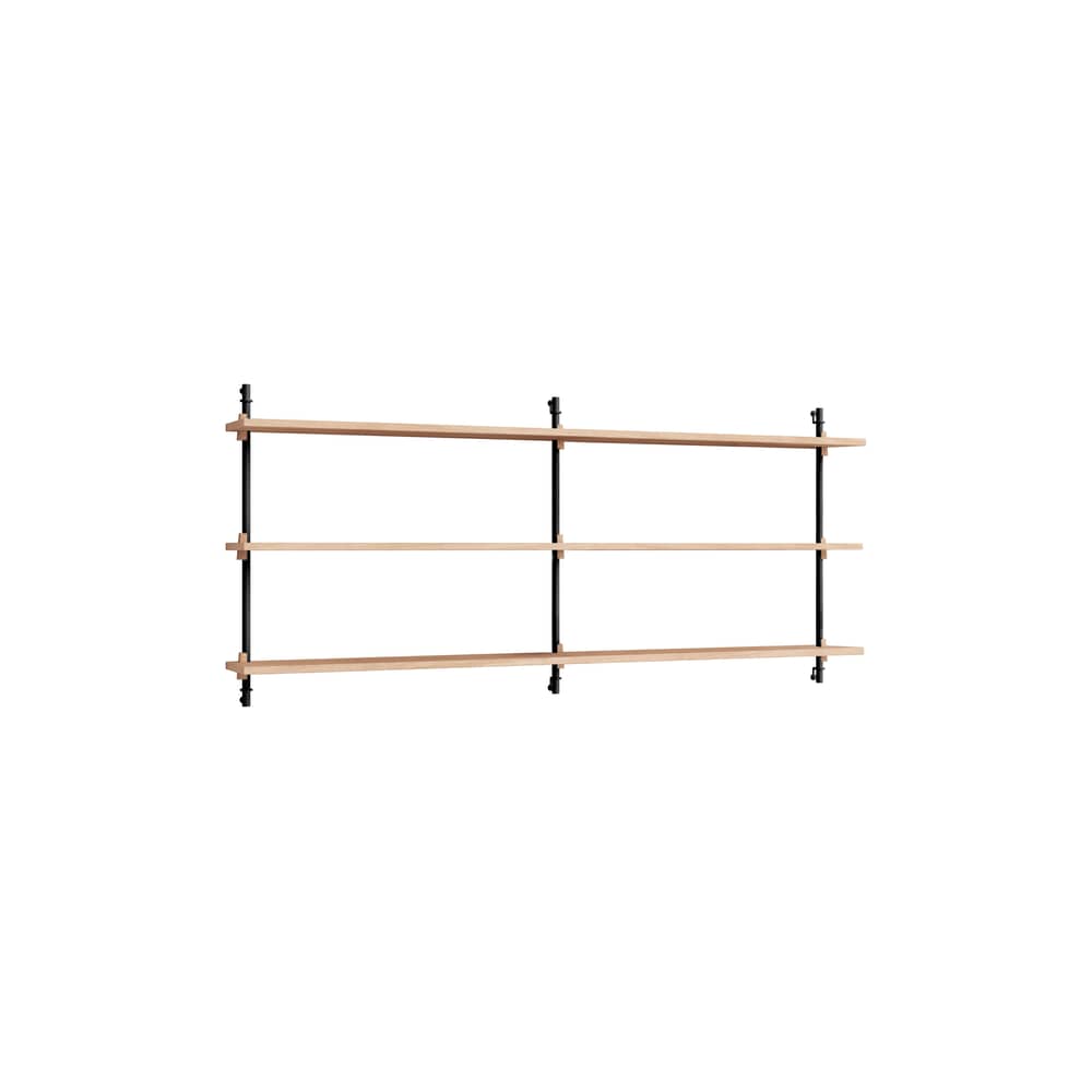 Regal Wall Shelving – ws.65.2 holz natur / B 162 x H 65 cm x Prof. 17,5 cm - MOEBE - Eiche natur / Schwarz - MDF Eichenfurnier, Stahl