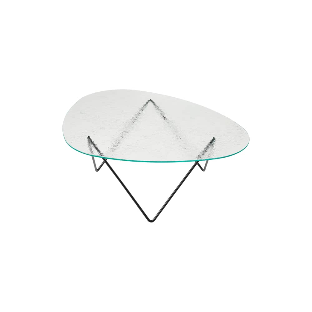 Table basse Pedrera verre texturé / 106 x 86 cm - Réédition 1955 - Gubi - Verre transparent (texturé) / Pied noir - Acier, Verre trempé texturé