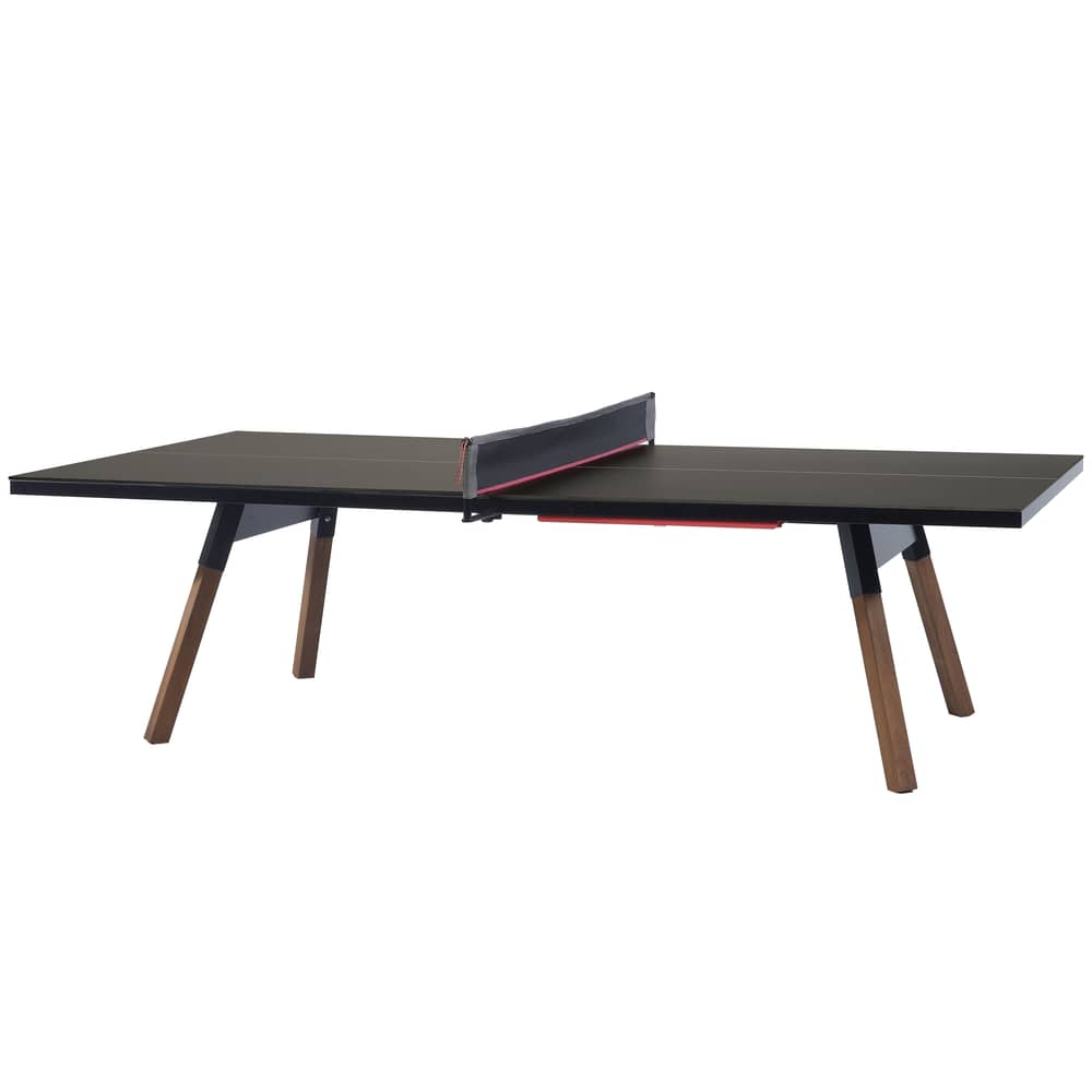 Table Y&M / L 220 cm - Table ping pong & repas - HPL - RS BARCELONA - Noir / Pieds bois - Acier, Bois Iroko, Stratifié HPL