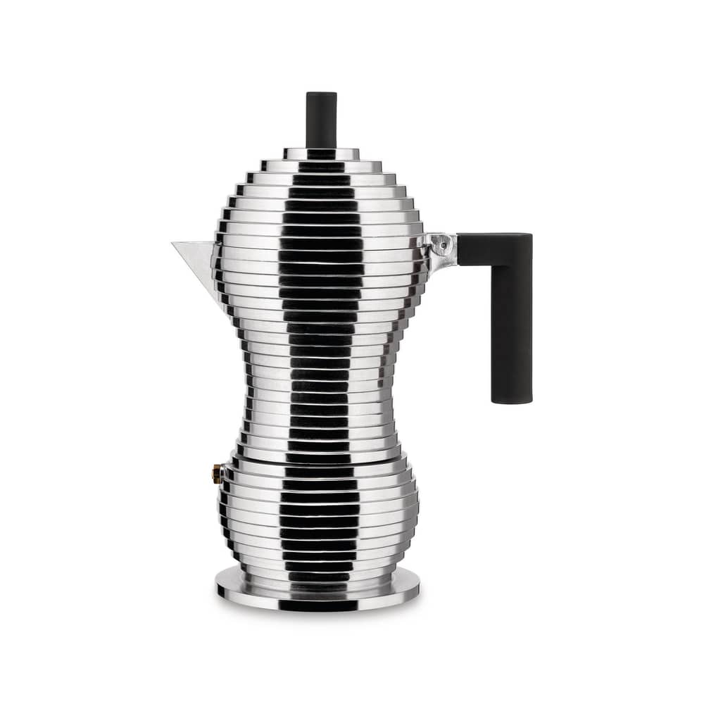 Cafetière italienne Pulcina métal noir / Induction - 6 tasses - Alessi - Chromé / Noir - Fonte d\'aluminium, Plastique