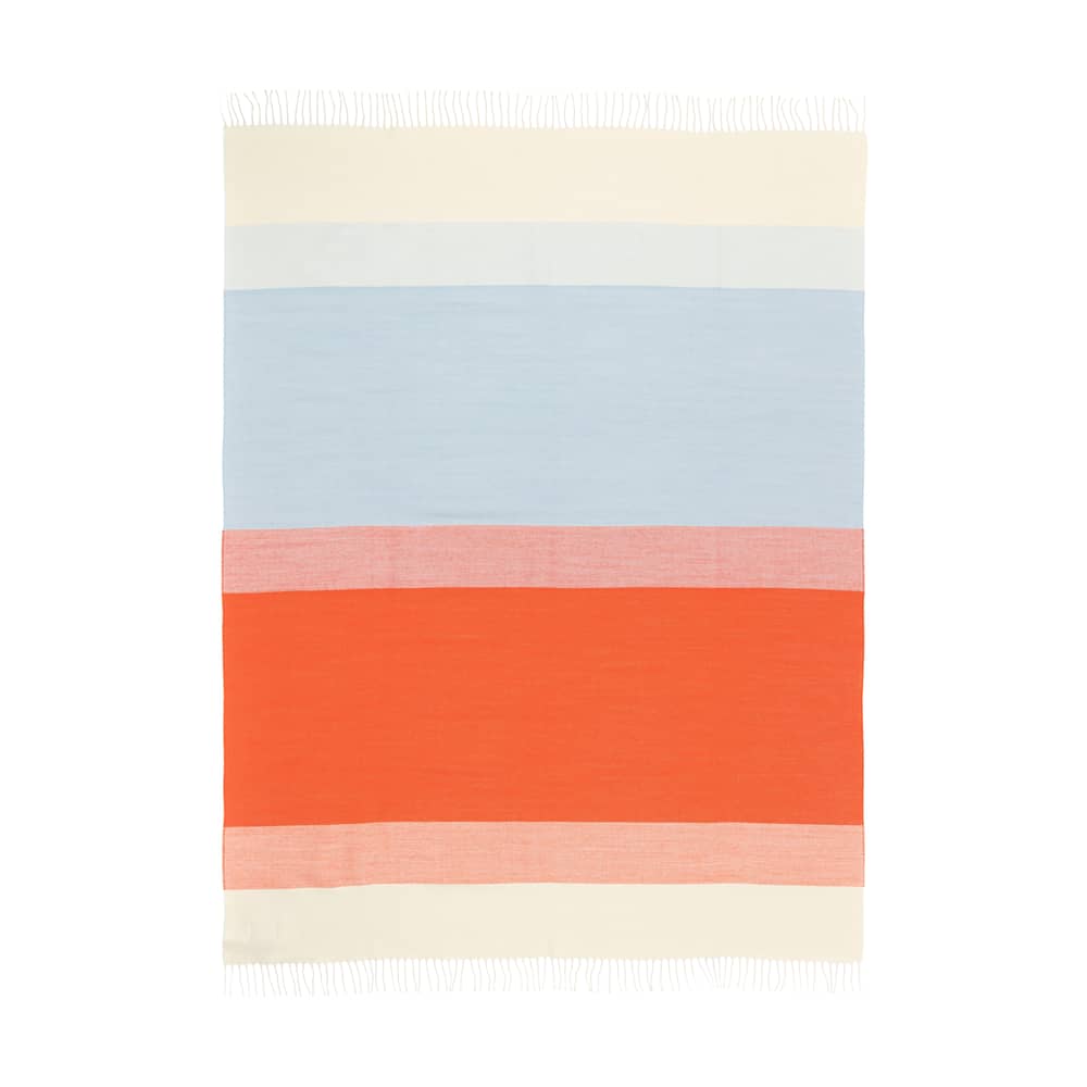 Plaid Hennika tissu orange / 120 x 180 cm - Marimekko - Hennika / Orange, bleu, blanc - Coton, Laine