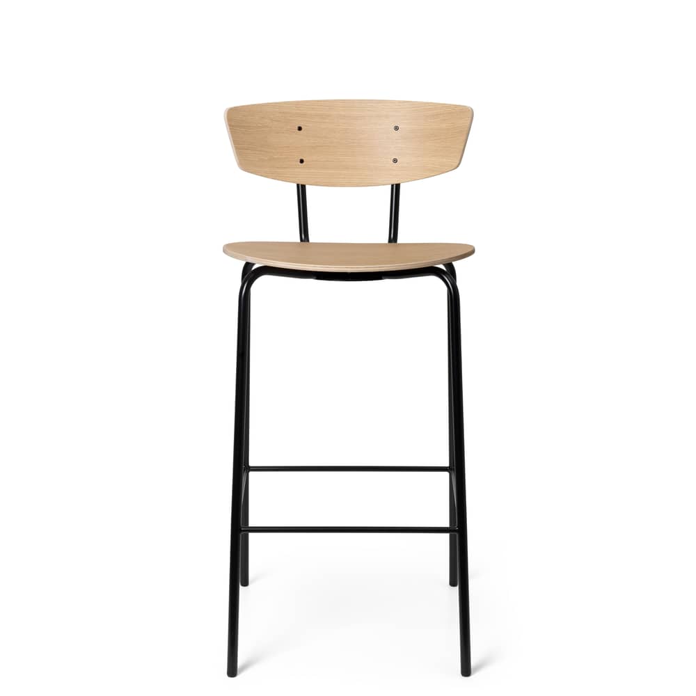 Herman Bar chair natural wood / H 64 cm - Ferm Living - White-stained oak (wooden seat) - Oak plywood FSC, Steel