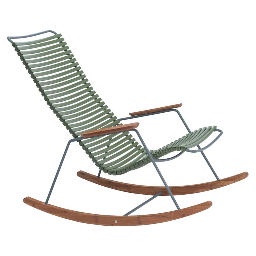 Rocking chair Click plastique vert / bambou - Houe - Vert Olive - Acier thermolaqué, Bambou, Polypropylène
