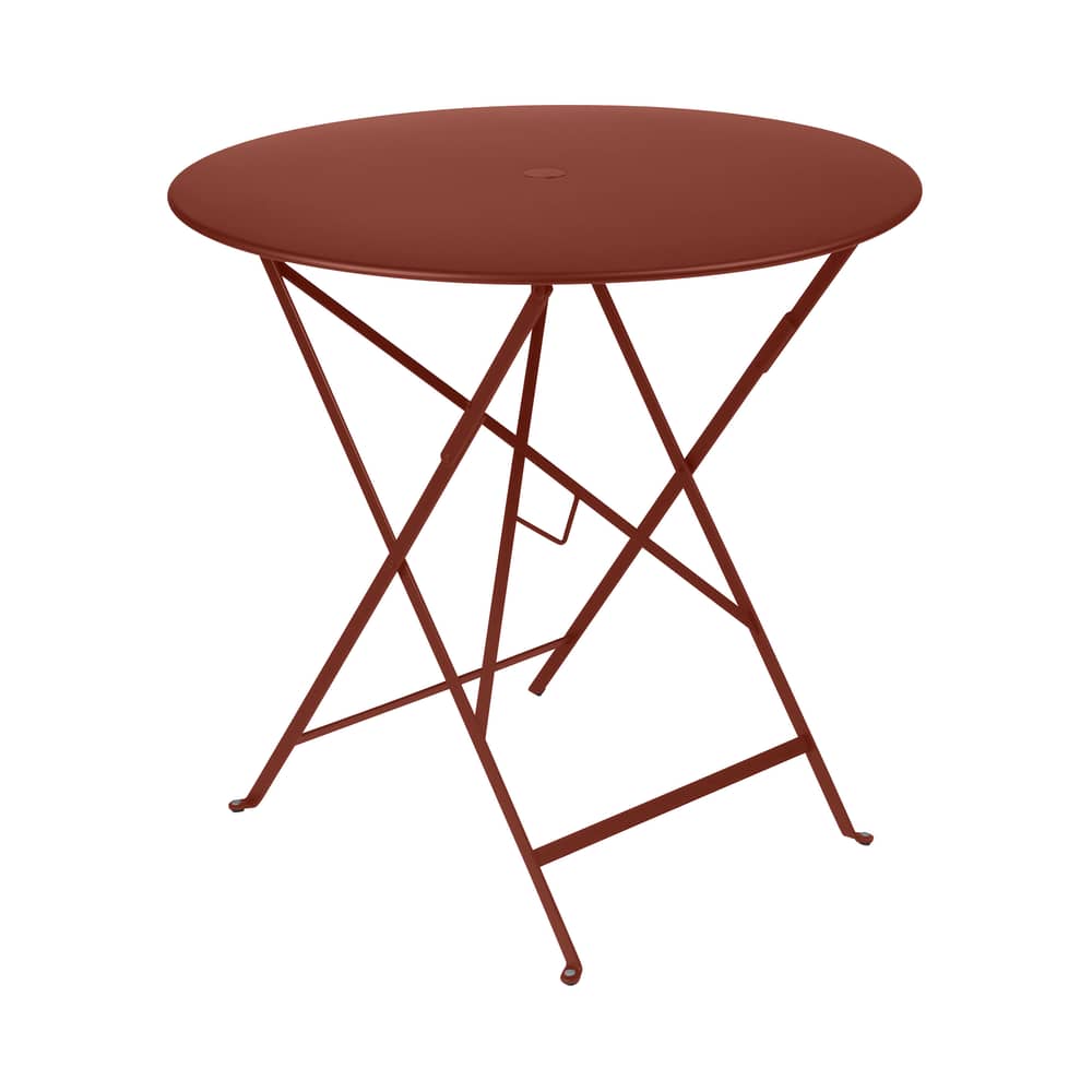 Klapptisch Bistro metall rot braun / Ø 77 cm - mit Sonnenschirmloch - Fermob - Ockerrot - lackierter Stahl