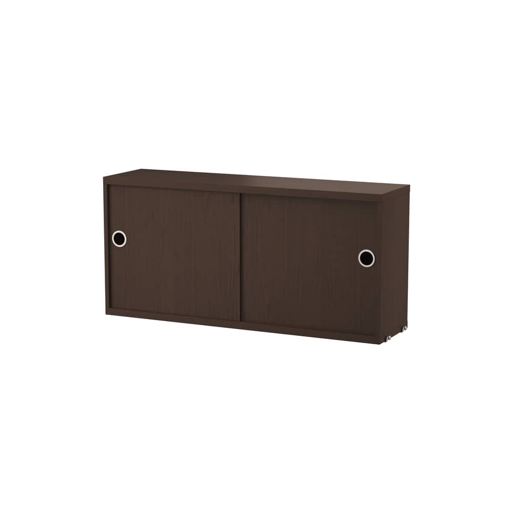 Caisson / 2 portes coulissantes - L 78 x P 20 x H 37 cm - String Furniture - Chêne foncé - Aggloméré plaqué chêne