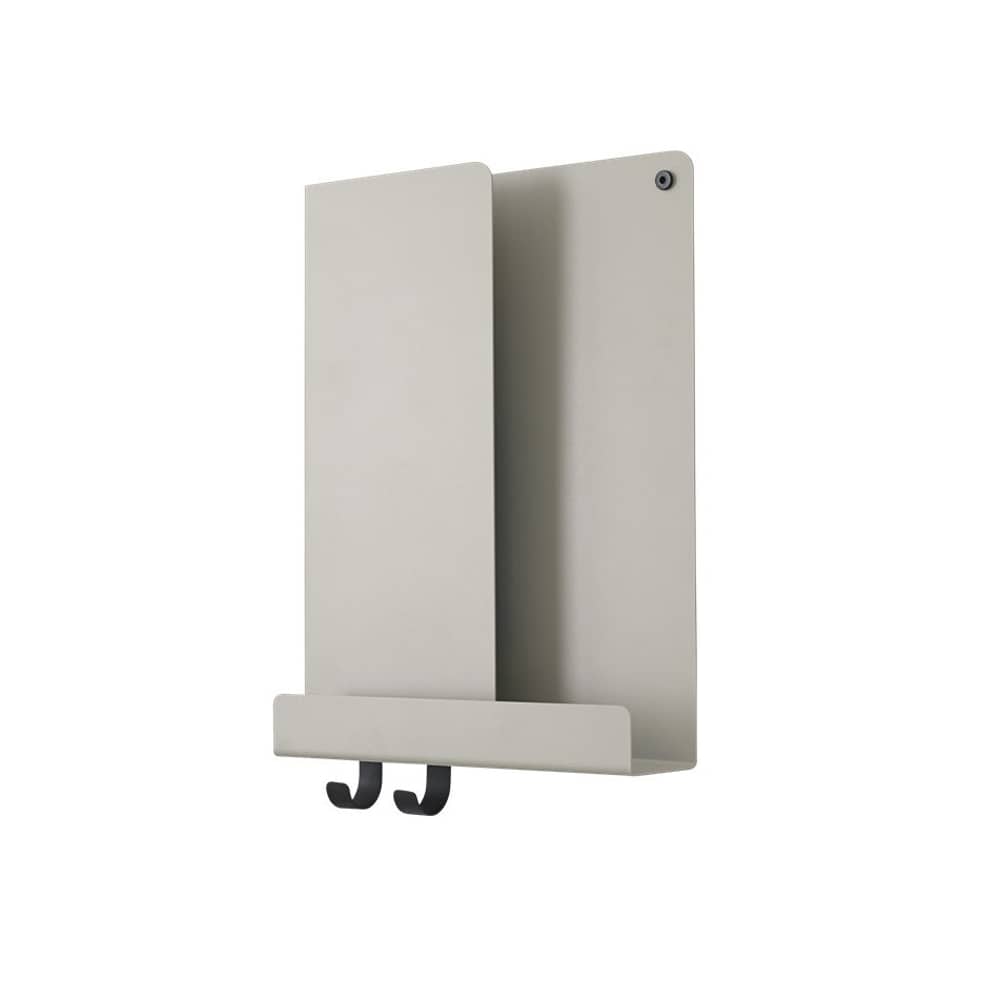 Étagère Folded métal gris / L 29 x H 40 cm - 2 crochets + compartiment - Muuto - Gris - Acier laqué
