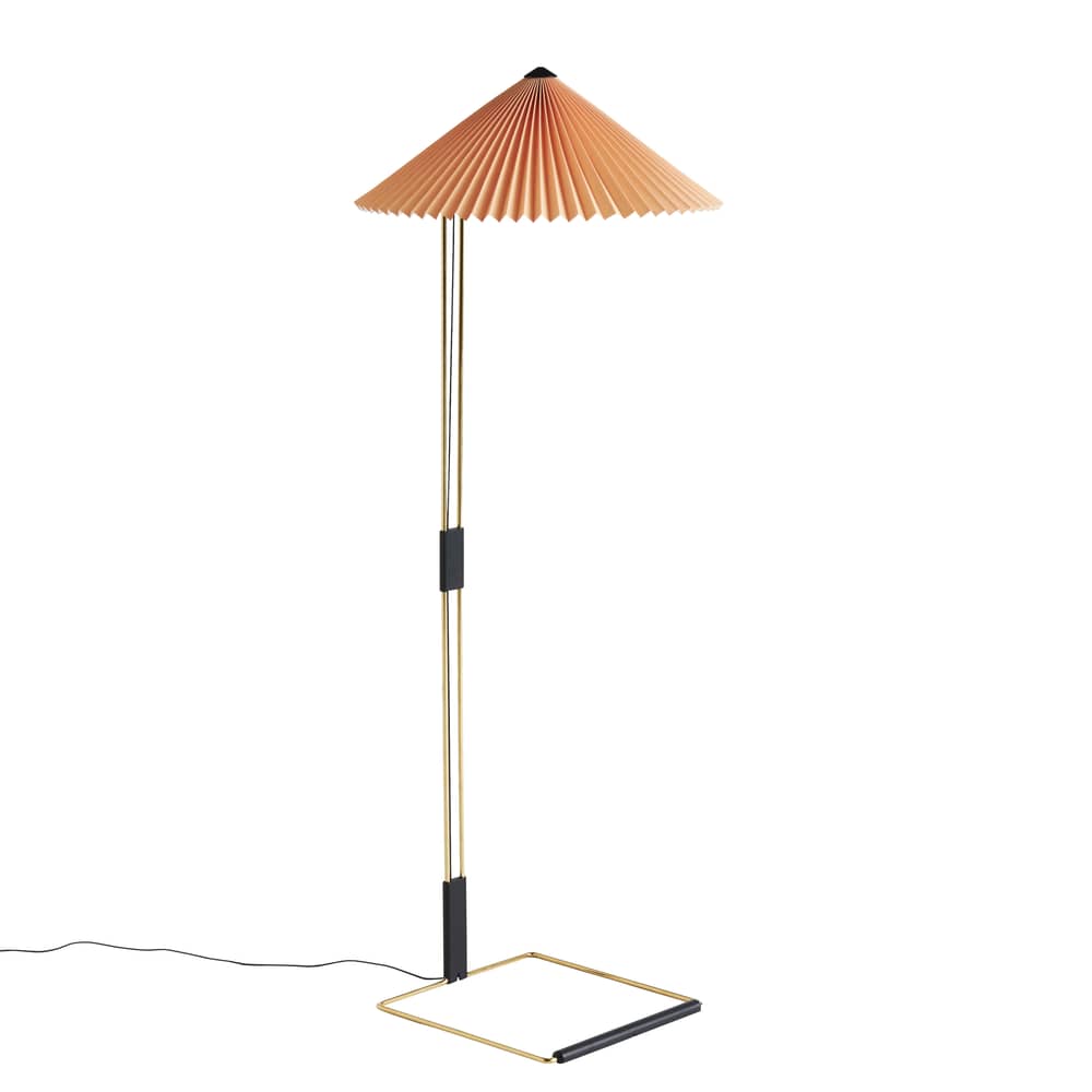 Matin Floor lamp textile orange peach fabric / Ø 50 x H 129 cm - Hay - Peach - Brass plated steel, Cotton
