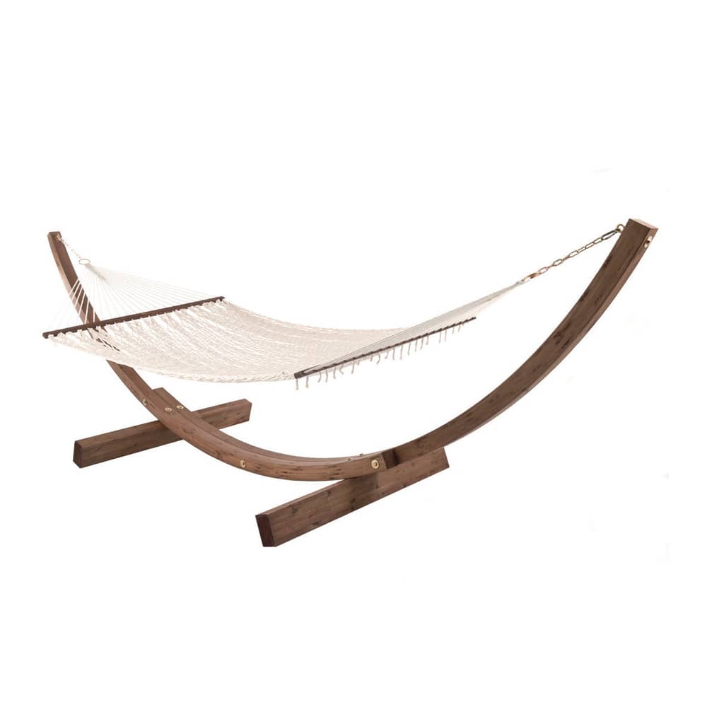 Hamac avec support Amanda tissu bois blanc / 2 places - Coton / Avec coussin - Unopiu - Blanc écru / Noyer - Bois lamellé, Coton